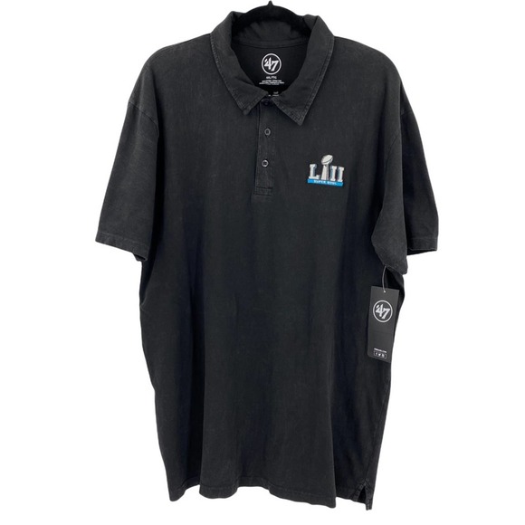 NEW Mens 47 Brand LIII Superbowl Washed Black Polo Shirt - Picture 13 of 13